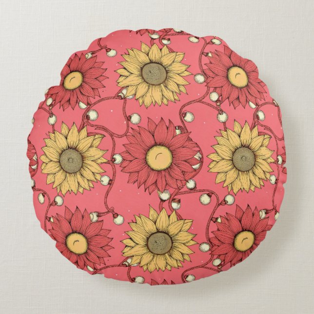 Pink Sunflowers Christmas Rund Kudde (Framsidan)