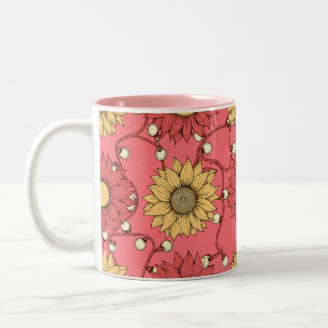 Pink Sunflowers Christmas Två-Tonad Mugg (Vänster)