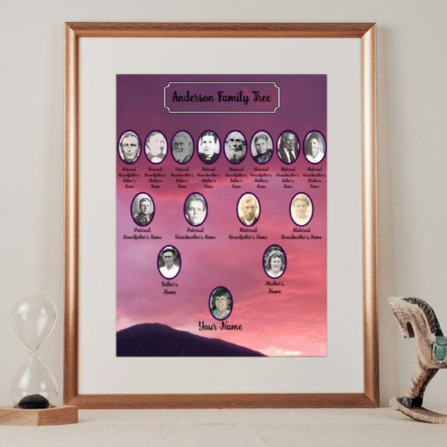 Pink Sunset Sky Over Mountain Oval Ancestor Photos Poster (Skapare uppladdad)