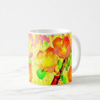 Pink Sweet Briar Flowers Leaves Branch Kaffemugg