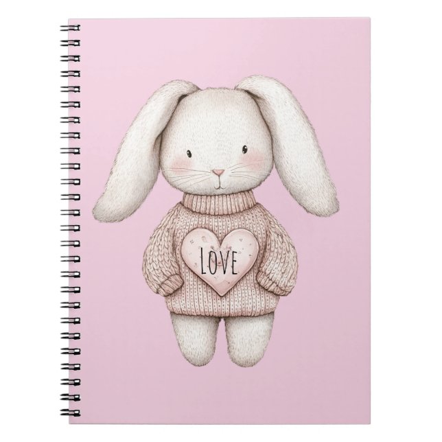 Pink Sweet Cute Bunny Pink Sweater Heart Anteckningsbok (Framsidan)