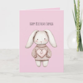 Pink Sweet Cute Bunny Pink Sweater Heart Birthday Kort
