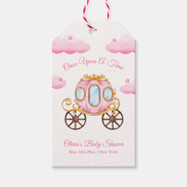 Pink Sweet Fairy Princess Carriage Baby Shower  Presentetikett (Framsidan)