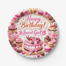 Pink Sweet Girl Birthday Party Paper Plates