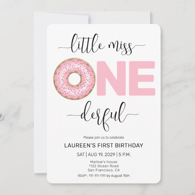 Pink Sweet Little MIss 1st Birthday Rounded Edges Inbjudningar (Framsida)