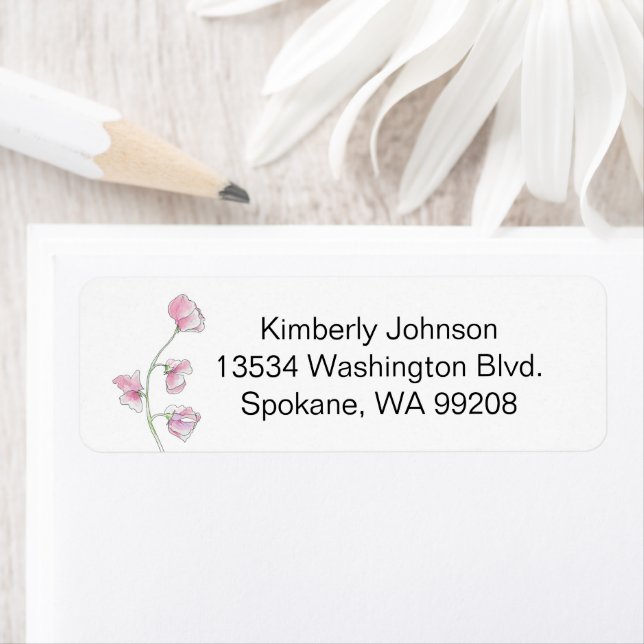 Pink Sweet Pea Return Address Label Returadress Etikett (Insitu)