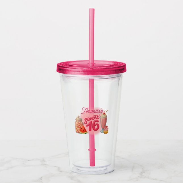 Pink Sweet Sixteen Drinking Glass Take Away Mugg (Framsida)