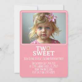 Pink Sweet Two Year Old Girl Photo Party Invite Inbjudningar