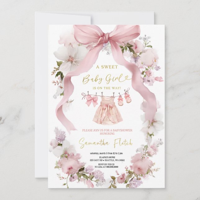 PINK  SWEETHEART BABYSHOWER PARTY INVITATION INBJUDNINGAR (Framsida)