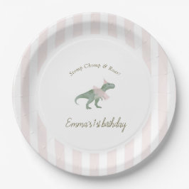 Pink T Rex Tutu Girl Birthday Paper Plates