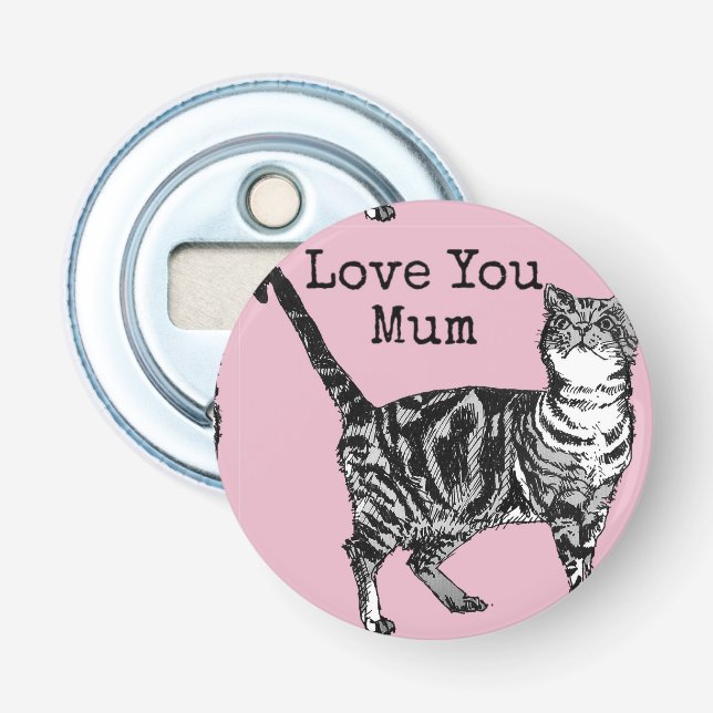 Pink Tabby Love You Mum Favour Floral Flower Flasköppnare (Framsidan)