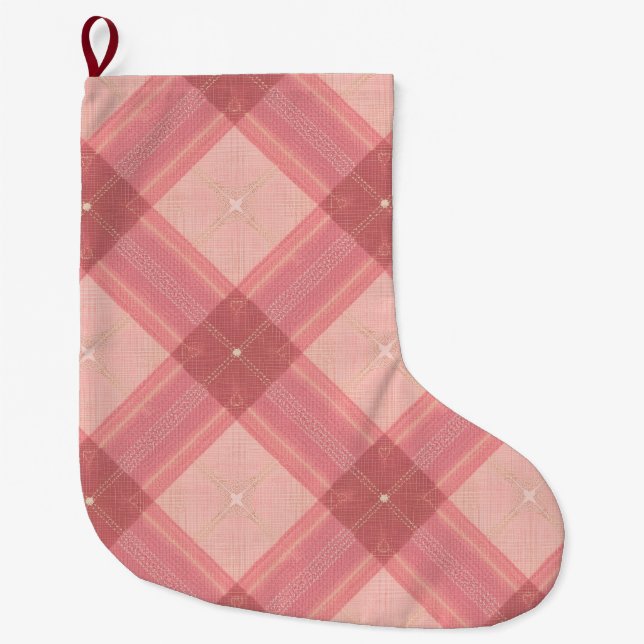 Pink Tartan Dog Christmas Stocking Stor Julstrumpa (Framsidan)