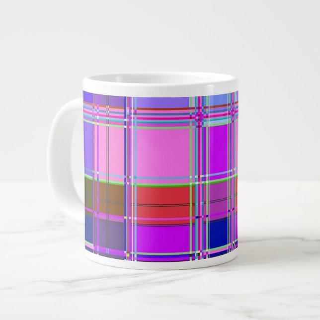 Pink tartan Fabric Pattern Cloth Madras Jumbo Mugg (Framsida vänster)