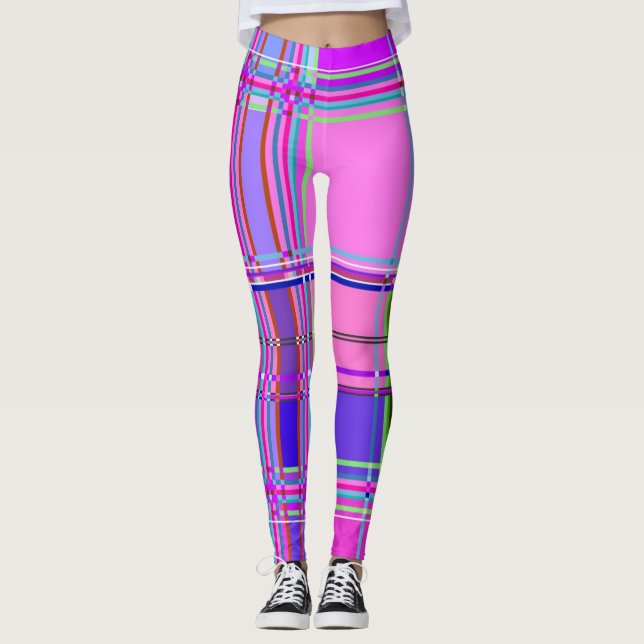 Pink tartan Fabric Pattern Cloth Madras Leggings (Framsida)