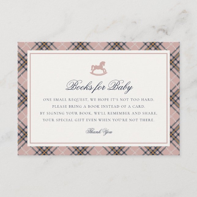 Pink Tartan Plaid Rocking Horse Baby Books Card Tilläggskort (Framsida)