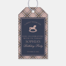 Pink Tartan Plaid Rocking Horse Birthday Favors Presentetikett