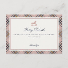 Pink Tartan Plaid Rocking Horse Detail Insert Card Tilläggskort
