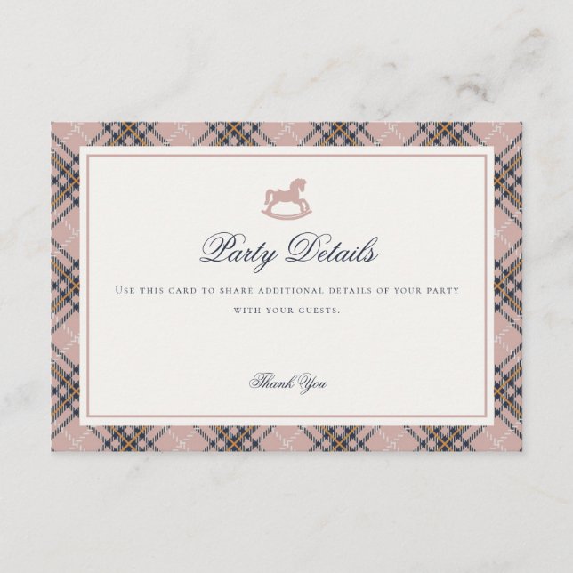 Pink Tartan Plaid Rocking Horse Detail Insert Card Tilläggskort (Framsida)