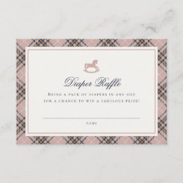 Pink Tartan Plaid Rocking Horse Diaper Raffle Card Tilläggskort