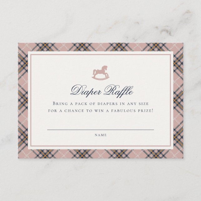 Pink Tartan Plaid Rocking Horse Diaper Raffle Card Tilläggskort (Framsida)