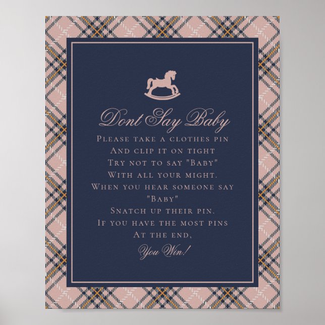 Pink Tartan Plaid Rocking Horse Dont Say Baby Poster (Framsidan)
