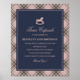 Pink Tartan Plaid Rocking Horse Time Capsule Poster