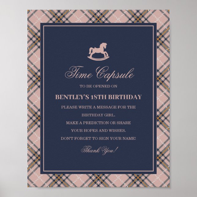Pink Tartan Plaid Rocking Horse Time Capsule Poster (Framsidan)
