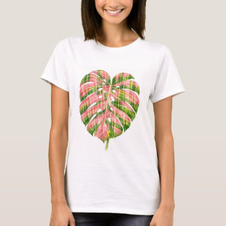 Pink Tartan Scottish Monstera Watercolour Botanic T Shirt