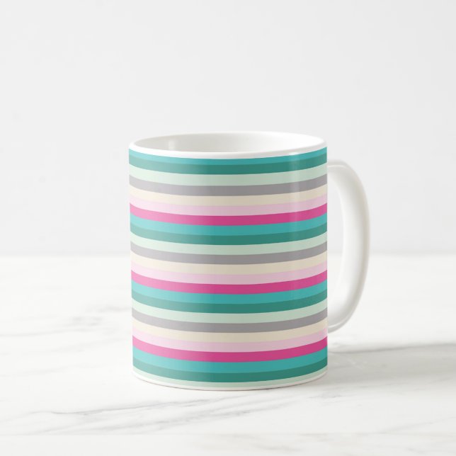 Pink Teal and Grey Striped Kaffemugg (Framsida höger)