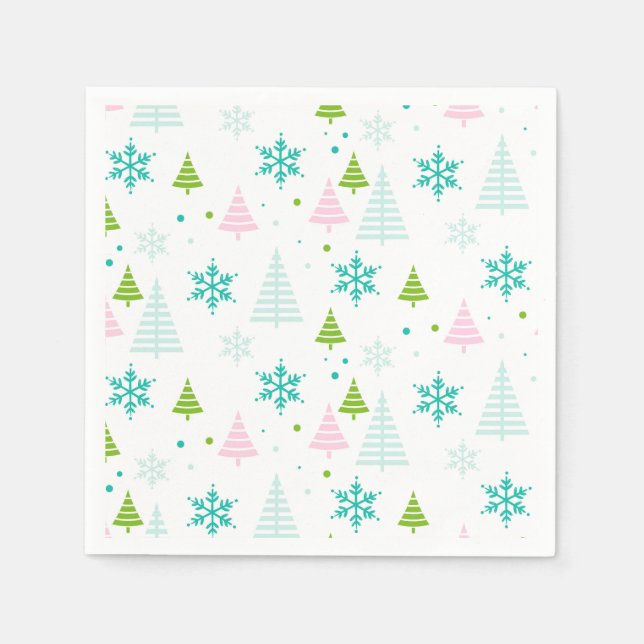 Pink Teal Green Trees Modern Christmas  Pappersservett (Framsidan)