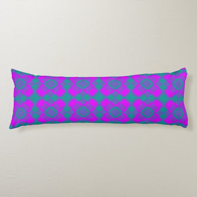 Pink Teal Purple Checker Argyle Pattern Kroppskudde (Framsidan)