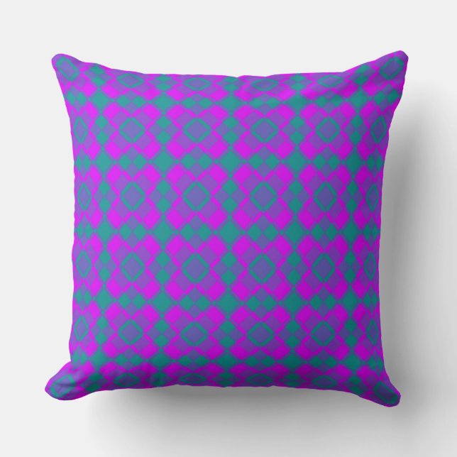 Pink Teal Purple Checker Argyle Pattern Kudde (Framsida)