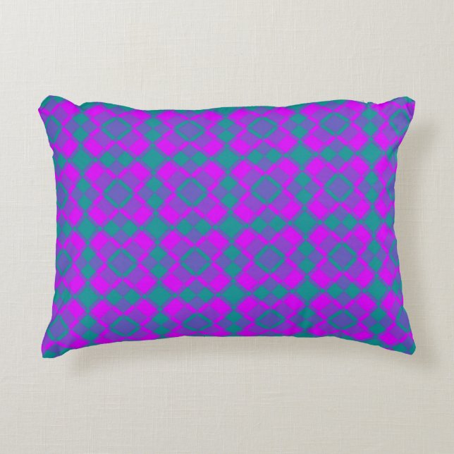 Pink Teal Purple Checker Argyle Pattern Prydnadskudde (Framsidan)
