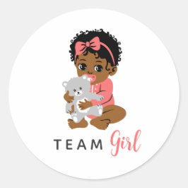 Pink Team Girl Sticker with Black Baby and Bear Runt Klistermärke