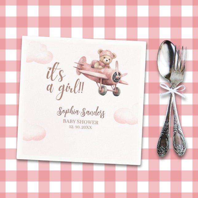 Pink Teddy Baby Shower for a Girl Pappersservett (Skapare uppladdad)