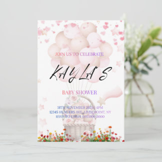 Pink Teddy Bear and Balloons Baby Shower Invite Meddelande