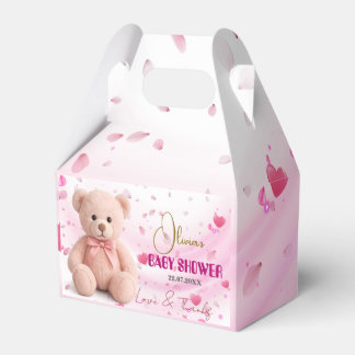 Pink Teddy Bear Baby Shower Favor Box- Editable Presentaskar