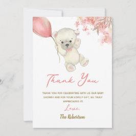 Pink Teddy Bear Baby Shower | Floral Baby Girl Tack Kort