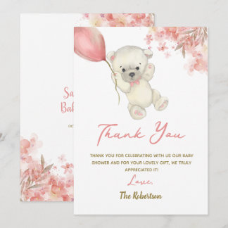 Pink Teddy Bear Baby Shower | Floral Baby Girl Tack Kort