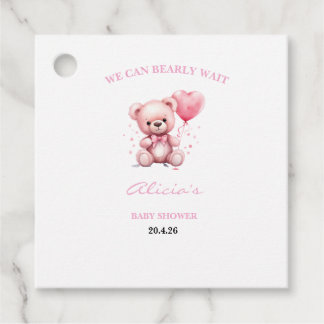 Pink Teddy Bear Baby Shower Gåvor Etiketter