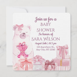 Pink Teddy Bear Baby Shower Invitation Inbjudningar