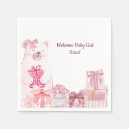 Pink Teddy Bear Baby Shower Napkin Pappersservett