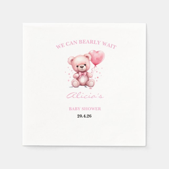 Pink Teddy Bear Baby Shower Pappersservett (Framsidan)