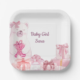 Pink Teddy Bear Baby Shower Party Plate