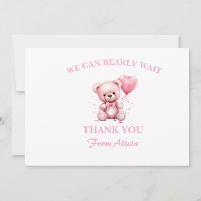 Pink Teddy Bear Baby Shower Tack Kort (Framsida)