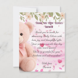 Pink Teddy Bear Baby Shower Thank You Card. Tack Kort