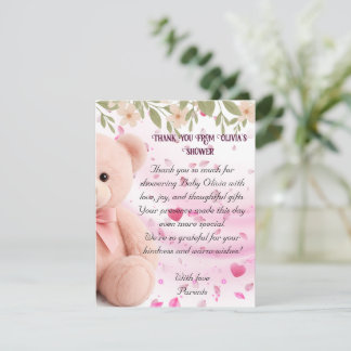 Pink Teddy Bear Baby Shower Thank You Card. Tack Kort