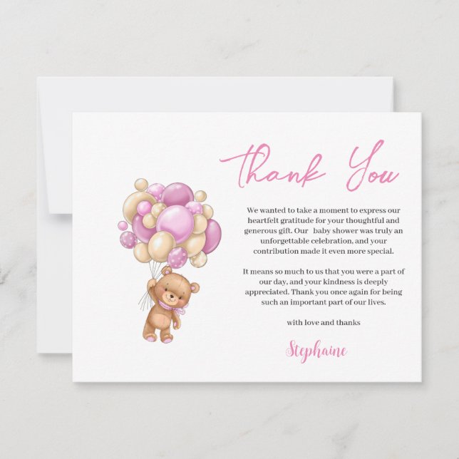 Pink Teddy Bear  Baby shower thank you Julkort (Framsida)