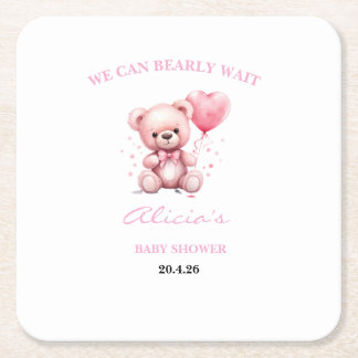 Pink Teddy Bear Baby Shower Underlägg Papper Kvadrat