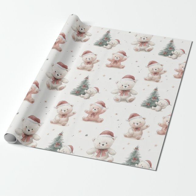Pink Teddy Bear Christmas  Presentpapper (Utrullad)